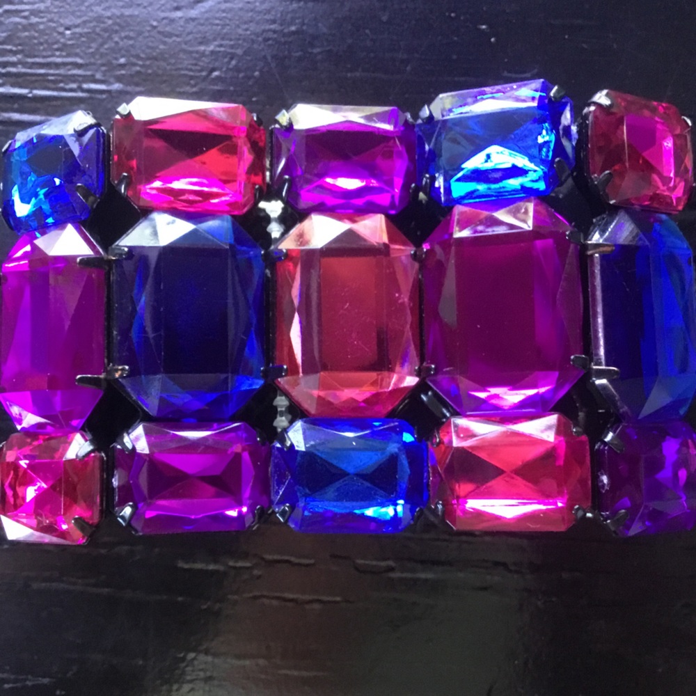 Purple Pink Blue Rhinestone Stretch Cuff Bracelet New